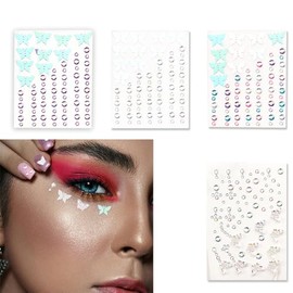 Butterfly Face Gems Rhinestone Sticker for Girls Rave Accessories Butterfly Temporary Tattoos for Eye Body Nails Glitter Rhinestones Makeup Stickers for Women Party Decorations