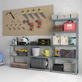 Tangkula 5-Tier Garage Storage Shelves, Heavy Duty Metal Storage Shelving Unit, Adjustable Utility Storage Rack Organizer for Warehouse Kitchen Pantry Basement, 35.5" L x 12" W x 72" H (1, Gray)