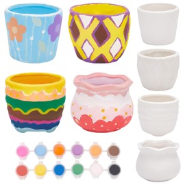 WEBEEDY 4 Sets Ceramic Paint Kit Ceramic Succulent Planters Pots to Paint Figurines Paint Craft Kit Paintable Ceramics Pottery Painting Kit for Gardening Birthday Christmas Gifts Drawing