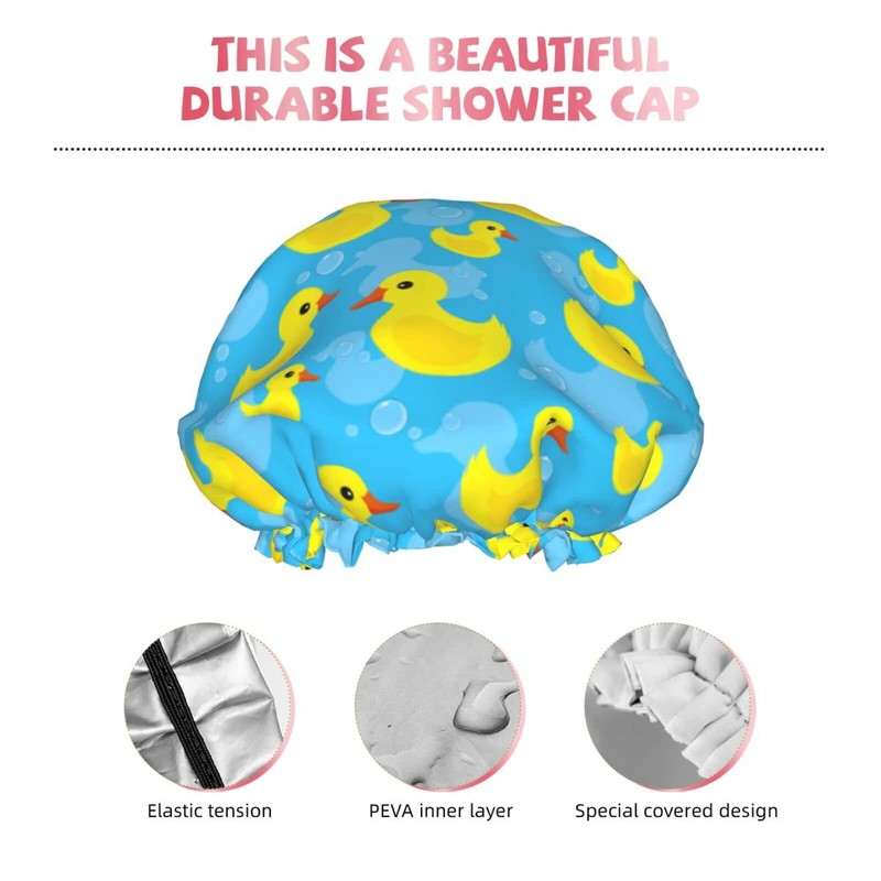 Rubber Duck Shower Cap for Women Reusable Double Layers Waterproof
