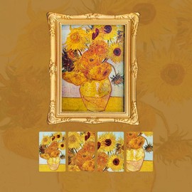 Fridge Refrigerator Magnets Picture Frames,World Famous Painting - Changeable Art Magnets Set | Resin & Magnetic Backing | Gift for Art Lovers (1, Sunflower)
