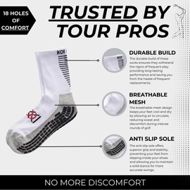 Golf Socks Anti-Slip - Premium Cushioned Comfort, Arch Support, and Moisture-Wicking Technology. 2 Pack (UK 7-9, White)