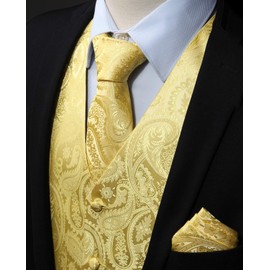 Enlision Men's Waistcoat Paisley Floral Jacquard Tie Hanky Handkerchief Vest Suit Set -