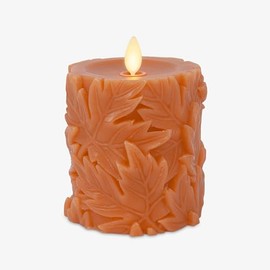 Luminara Embossed Leaves Flameless Pillar Moving Flame LED Candle Real Wax Unscented Battery Operated (Marmalade, 3.5" x 4.5")