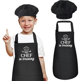 Kids Apron and Chef Hat Set, “CHEF in training” Apron Adjustable Child Apron Chef in Training Funny Apron