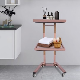 BEACCOSS 2-Tier Stainless Steel Rolling Cart with Foldable Design - Ideal for Tattoo Salons, Utility & Salon Tray Trolley with Wheels (Rose Gold)