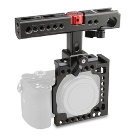 CAMVATE Camera Cage, 360 Degree Rotation, 1/4 & 3/8 Screws, QR Cheese Handle (with Cold Shoe), A6500, A6000, A6300 (Black, Red)