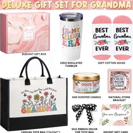 Gifts for Grandma Mothers Day Nana from Granddaughter Grandchildren Grandkids, Unique Mimi Birthday Gifts Best Nana Gift Set for Gigi First Time Grandmother, New Grandmother Gift w/Canvas Tote Bag