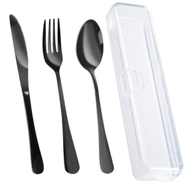 4PCS Premium Travel Utensils With Case, Stainless Steel Reusable Portable Utensils Set With Case, Lengnoyp Travel Silverware Set With Case for Lunch Box Includ Fork Spoon Knife Set, Black