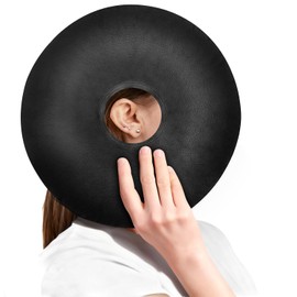 Piercing Pillow with Hole, Adjustable Piercing Pillow for Side Sleepers, Soft Breathable O-shaped Pillow, Ear Cushions for Classroom, Office, Camping, Sleeping on the Plane, Black