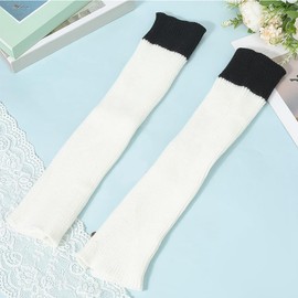 CABODYALS Black White Knitted Leg Warmers Long Cute Summer Winter Lolita Harajuku Knit Vintage Leg Sleeve Decorative Kawaii Ankle Boot Socks with Buttons Bulk for Women Party Outfit Accessories