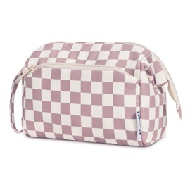 Narwey Large Women Makeup Bag Wide-Open Make up Bag Travel Cosmetic Organizer Toiletry Bag for Cosmetics Toiletries Accessories (Pink Checkerboard)