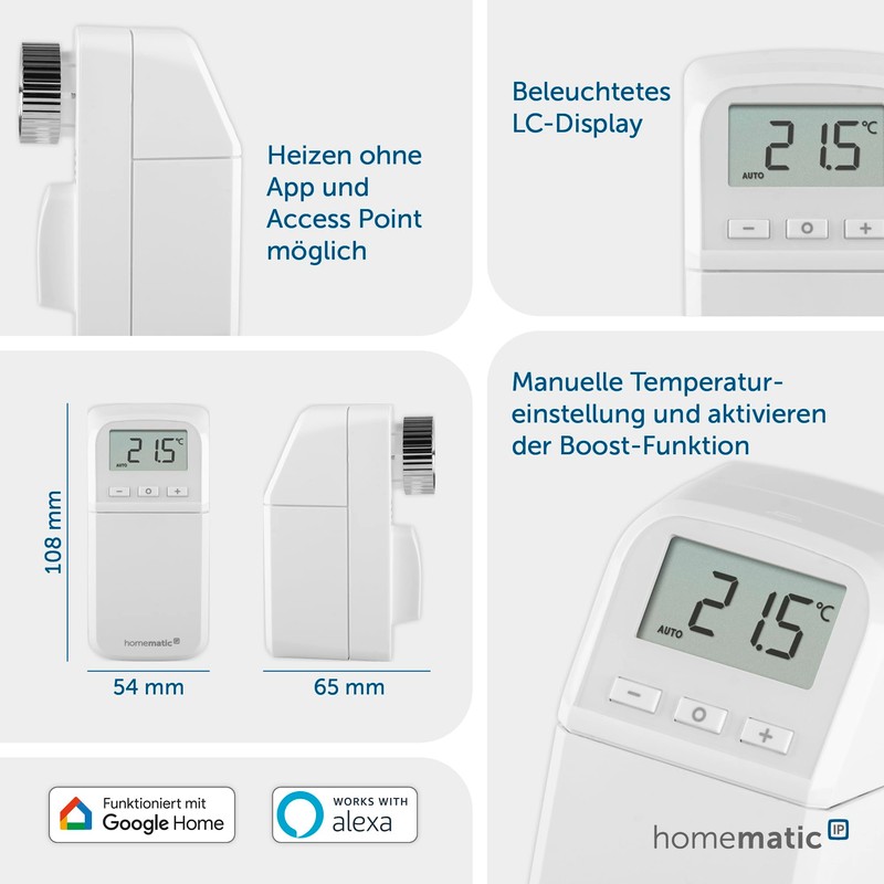 Homematic IP Compact Plus Smart Home Radiator Thermostat, Digital Heater