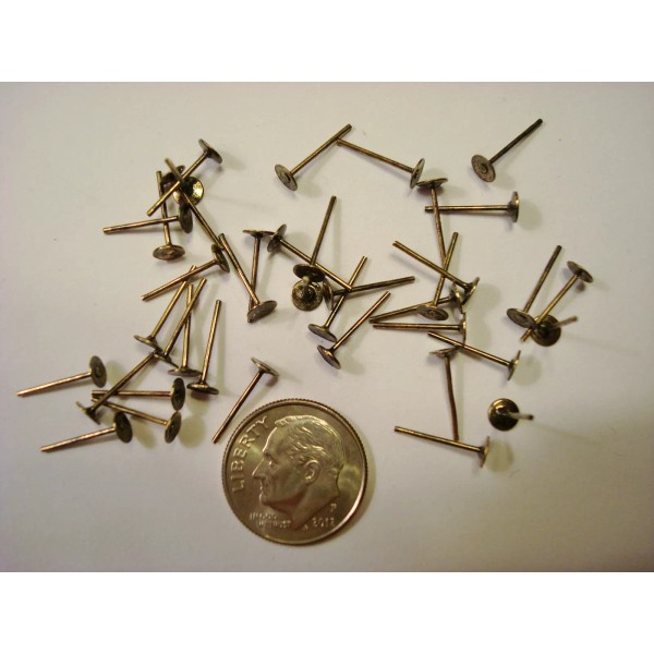 Silversmithsupply 40 Bronze plated post pierced earring findings 4mm flat