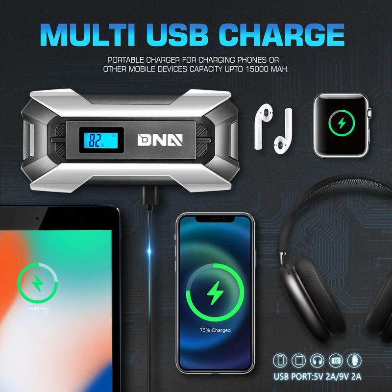 DNA Motoring TOOLS-00269 12V 1500A 15000 mAh Multi-Function Portable Car
