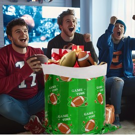 2 Pcs Large Football Gift Bags,Football Decorations 57"x 37" Large Plastic Gift Bags with Ropes,Green Brown Gifts Bags for Giant Gift,Bulk Gift,Football Party Decorations,Party Favors,Birthday,Outdoor