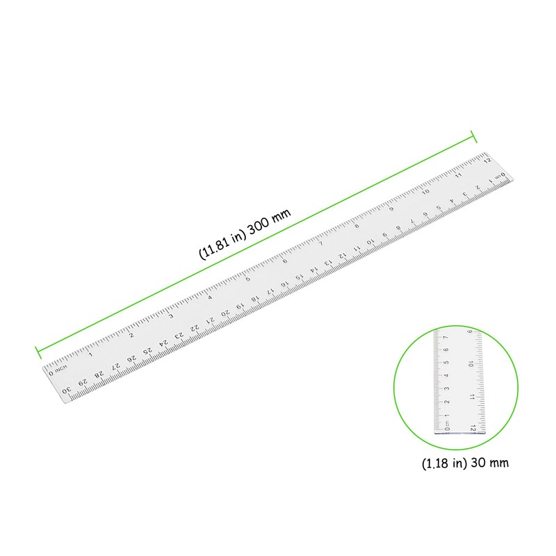 TAICHEUT 60 PCS 30cm Clear Plastic Ruler, 12 Inch Plastic