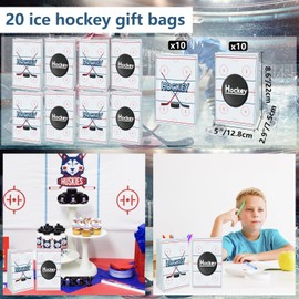 PIXHOTUL Hockey Party Favors 130Pcs Hockey Party Supplies Foam Hockey Balls, Silicone Wristbands, Hockey Theme Stickers, Hockey Theme Gift Bags, Hockey Keychains, Gifts for Kids Students