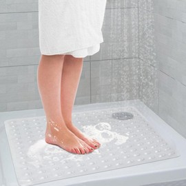 Non Slip Shower Mat for Inside Shower – Square Bath Mat with 164 Suction Cups – Comfortable Surface – Ideal Shower Non Slip Mat for Elderly and Family Use - Transparent