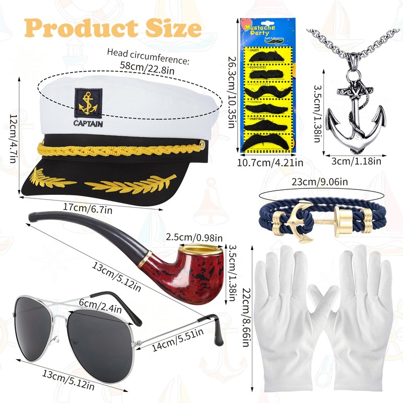 SOETDERT Yacht Captain Hat Captain Hat Costume Set, Adjustable Captain's