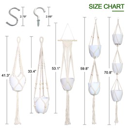 Macrame Plant Hanger Indoor Outdoor Hanging Plant Holders Long Large Plant Hangers Handmade Cotton Rope Planters with 5Pcs Ceiling and S Hooks for Small Plants Flowers Pots Boho Home Decor Set of 5