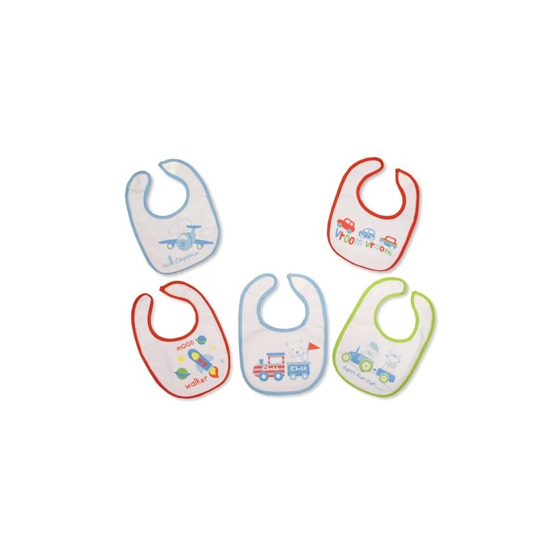 Nursery Time Baby Boys Bibs 5-Pack with waterproof backing