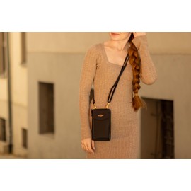 Gusti Umhängetasche Leder- Silvia Damen Handytasche Ledertasche Schultertasche Schwarz Leder