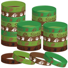 PIBIMoicy 48 Pcs Sloth Animal Party Favors Rubber Bracelets Silicone Wristbands,Sloth Baby Shower Birthday Party Favors Supplies Decorations