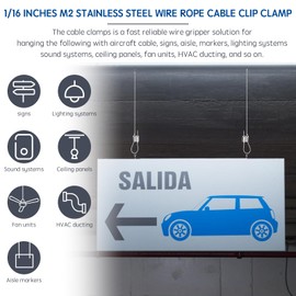 1/16 Inch Cable Clamps, 1/16" M3 304 Stainless Steel Wire Rope Cable Clip Clamp, Two Way Wire Rope Clips for 1.5-2.0mm Wire Rope for Holiday Decorations for Outdoors/Indoors - 8 PCS