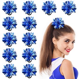 Yuxung 12 Pieces Metallic Pom Poms Hair Ropes for Cheerleading Cheering Elastic Hair Ties Party Costume Pompoms Ponytail Holder for Cheers Team Ball Dance Basketball Game Outdoor Activities