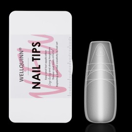 Wellquinn XXL Almond Nails with Guidelines 300pcs Pre-shape Gel Acrylic Nail Tips Full Cover Extra Long Almond Press on Nails for Nail Extension Home DIY Nail Salon 15 Sizes