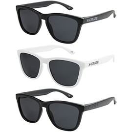 X-CRUZE Nerd Sunglasses Polarised Retro Vintage Unisex, Pack of 3 Nerd Sunglasses - Set 34 - Black Matt & White Matt, Unit size