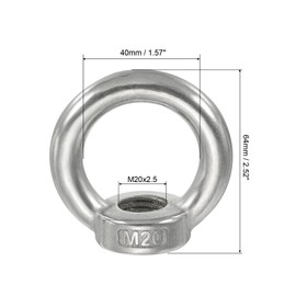 PATIKIL Lifting Eye Nut M20, 1Pcs 304 Stainless Steel Female Thread Nuts Fastener Shoulder Metric Ring for Marine