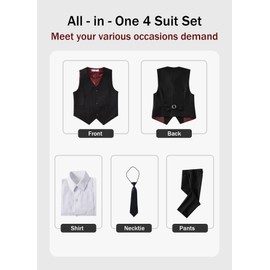YuanLu 4 Piece Boys' Formal Suit Set with Black Vest Pants White Dress Shirt and Tie Size 12