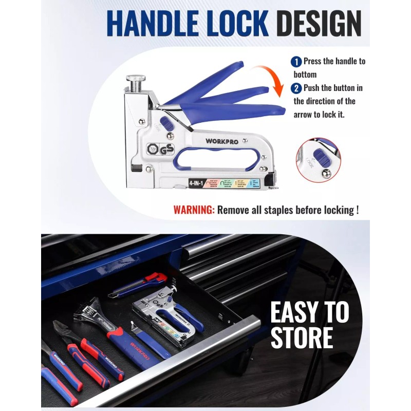 WORKPRO 4-in-1 Staple Gun Manual Brad Nailer Upholstery Stapler Nail