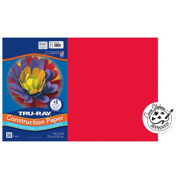 Tru-Ray® Construction Paper, 50% Recycled, 12" x 18", Festive Red, Pack Of 50