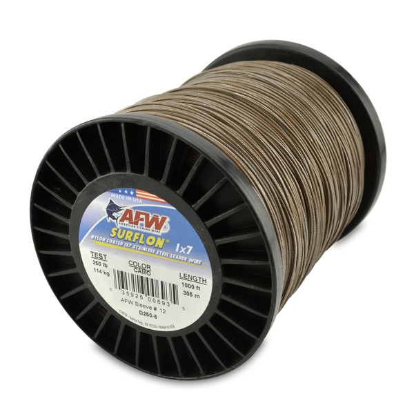 American Fishing Wire Surflon Nylon Coated 1x7 Stainless Steel Leader Wire, Camo Brown Color, 30 Pound Test, 30-Feet