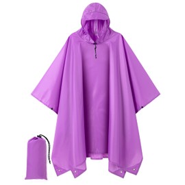 POWINSUN Hooded Rain Poncho for Adult, Waterproof Lightweight Raincoat for Hiking Camping (purple)