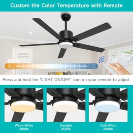BECLOG Outdoor Ceiling Fan with Light, 60" Ceiling Fans with Remote Indoor Outdoor DC Motor Black Ceiling Fan with Light LED for Patios,Garage,Dining Room, Bedroom, Kitchen, Living Room, Farmhouse