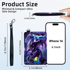 FXIANGWL Slim Front Pocket Wallet for Women, RFID Blocking Credit Card Holder Wallet with Detachable Wrist strap, Thin Card Case ID Window Small Card Holder for Unisex, Purple Dragon