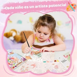 TGEXYI 3 Piezas Acuarela para Niños, Acuarela Mágico con Agua y Pigmentos, Pintura en kit de dibujo con Pinceles y Tableros para Colorear, Regalo Pree
