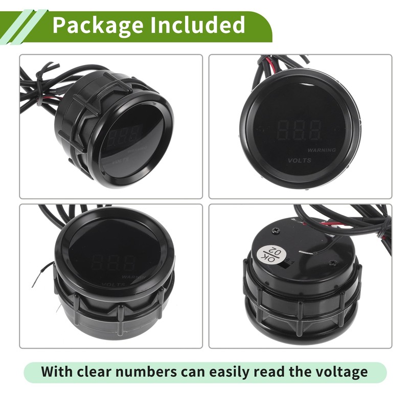 VekAuto 2" 52mm DC 12V Voltage Gauge Blue Light LED