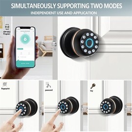 Fingerprint Door Lock, Smart Door Knob with Keypad, Finger Print Biometric Door knobs with App Control, Keyless Smart Door Lock for Bedrooms, Hotel, Office, Apartment, Real-Person Voice Prompts