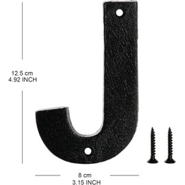 Metal Letter J - Black Cast Iron 5 Inch Large Metal Mailbox Letters - Easy to Read Name Door Sign - J