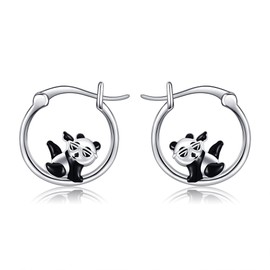 DAYLINLOVE Panda Earrings 925 Sterling Silver Cute Animal Hoop Earrings Jewellery Gifts for Women, Silver, No Gemstone