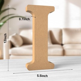 Aruatu 12 Inch Balsa Wooden Letters Unfinished Wood Letters for Wall Decor Decorative Standing Letters Large Letters for Wall Decoration for Craft Home Party Projects (I)