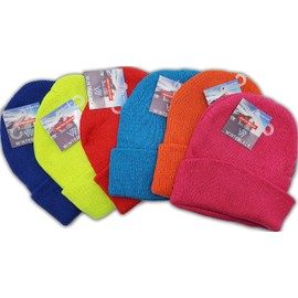 Winterlace Kids Winter Beanies, 12 Pack Warm Cold Weather Hats Boys Girls Children (Assorted Bright Colors)