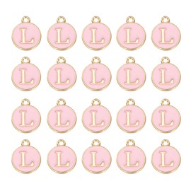 sourcing map 36pcs Pendants Letter Charm Initial Charm Double Sided Enamel Alphabet L for DIY Necklace Bracelet Earrings Jewelry Making Gold & Pink