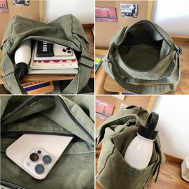 Canvas Messenger Bag for Women Men Vintage Satchel Bag Aesthetic Crossbody Shoulder Bag Casual Sling Bag (A-Green)