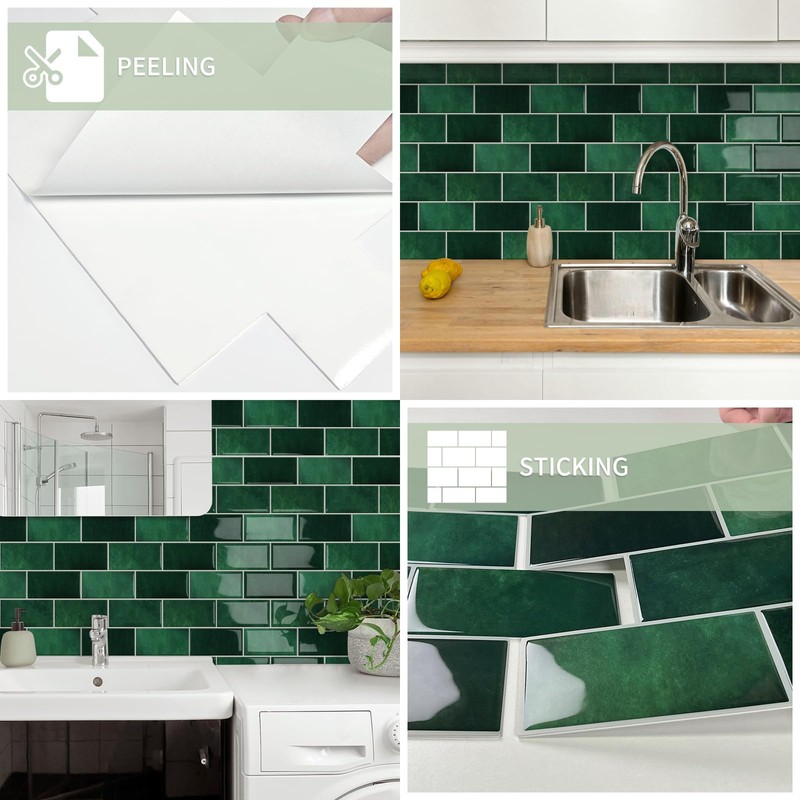 MOONFUN 10 Sheet Thicker Subway Tiles Dark Green Peel and